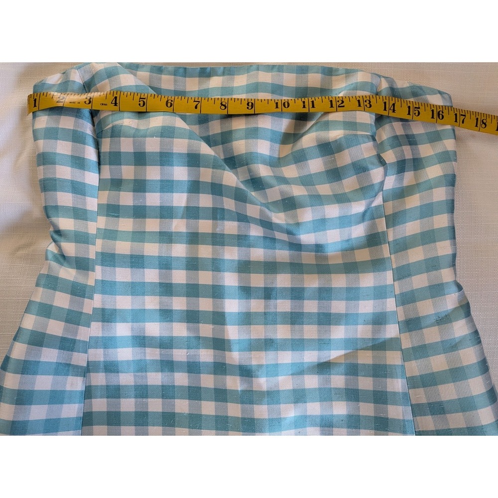 Ralph Lauren 100% Silk Blue Gingham Strapless Maxi Dress Sz 10 Quiet Luxury - Picture 7 of 11